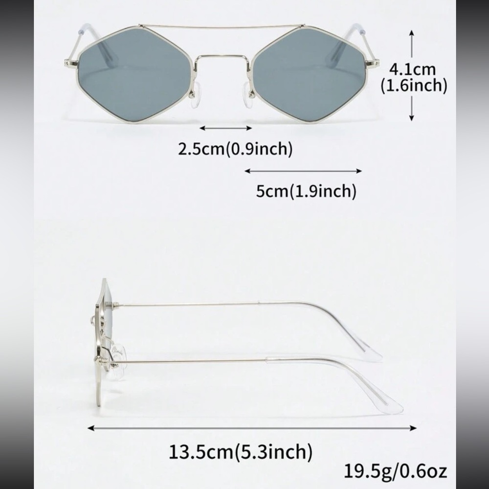 NEW Diamond Shape Brow Bar Silver Metal Sunglasses with Grey Lens OS - Picture 6 of 6